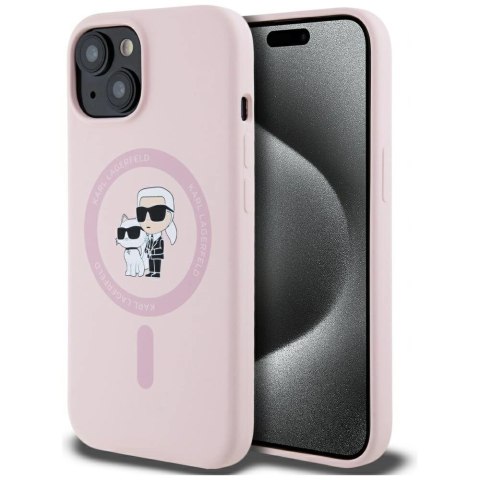 Etui Karl Lagerfeld Silicone Karl&Choupette MagSafe na iPhone 15 Plus - różowe