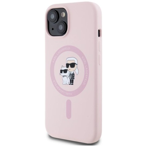 Etui Karl Lagerfeld Silicone Karl&Choupette MagSafe na iPhone 15 Plus - różowe