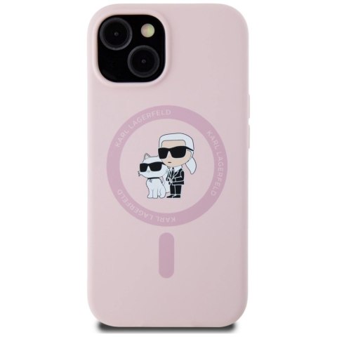 Etui Karl Lagerfeld Silicone Karl&Choupette MagSafe na iPhone 15 Plus - różowe