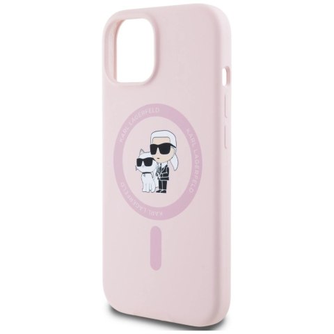 Etui Karl Lagerfeld Silicone Karl&Choupette MagSafe na iPhone 15 Plus - różowe