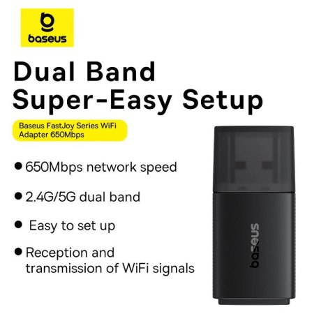 Karta sieciowa USB Baseus BS-OH170 650Mb/s 5GHz - czarna Karta sieciowa USB Baseus BS-OH170 650Mb/s 5GHz - czarna
