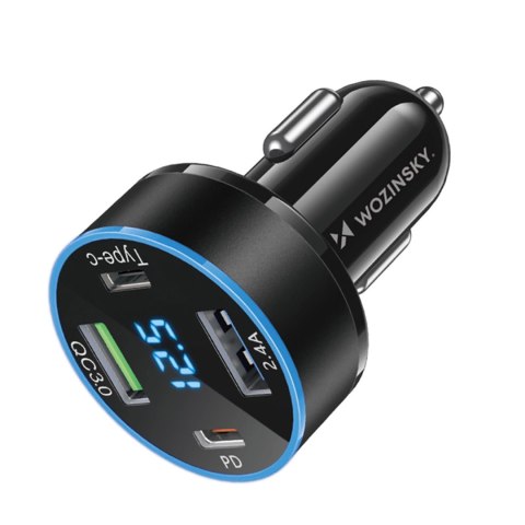 Ładowarka samochodowa Wozinsky WDCCB z wyświetlaczem 50W 2xUSB-C / 2xUSB-A - czarna Ładowarka samochodowa Wozinsky WDCCB z wyświetlaczem 50W 2xUSB-C / 2xUSB-A - czarna