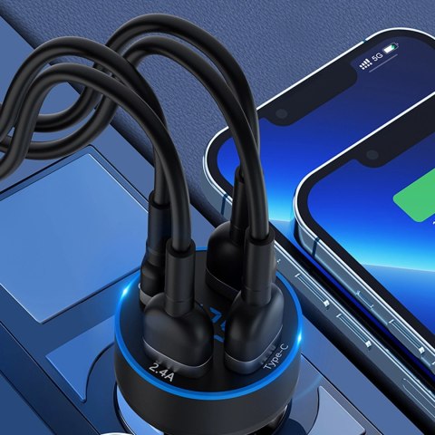 Ładowarka samochodowa Wozinsky WDCCB z wyświetlaczem 50W 2xUSB-C / 2xUSB-A - czarna Ładowarka samochodowa Wozinsky WDCCB z wyświetlaczem 50W 2xUSB-C / 2xUSB-A - czarna
