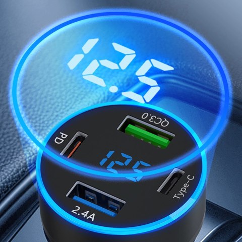 Ładowarka samochodowa Wozinsky WDCCB z wyświetlaczem 50W 2xUSB-C / 2xUSB-A - czarna Ładowarka samochodowa Wozinsky WDCCB z wyświetlaczem 50W 2xUSB-C / 2xUSB-A - czarna