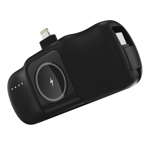Mini powerbank Wozinsky WF16-YLS 5000mAh 15W Lightning z wbudowanym kablem USB-C i ładowarką do Apple Watch - czarny Mini powerbank Wozinsky WF16-YLS 5000mAh 15W Lightning z wbudowanym kablem USB-C i ładowarką do Apple Watch - czarny
