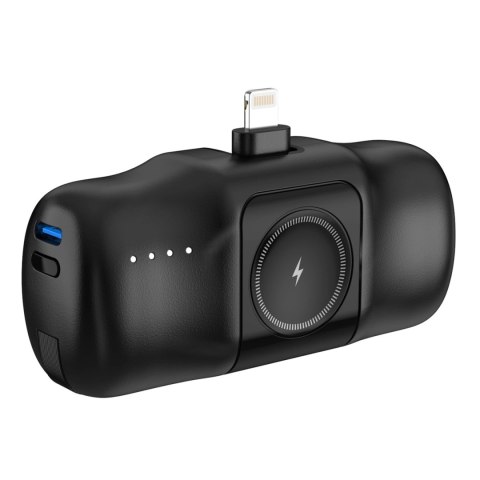 Mini powerbank Wozinsky WF16-YLS 5000mAh 15W Lightning z wbudowanym kablem USB-C i ładowarką do Apple Watch - czarny Mini powerbank Wozinsky WF16-YLS 5000mAh 15W Lightning z wbudowanym kablem USB-C i ładowarką do Apple Watch - czarny