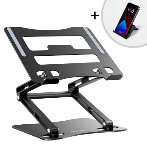 Podstawka pod laptopa Wozinsky WRS-CPY75DSB aluminiowa + Gratis! podstawka do smartfona - czarna Podstawka pod laptopa Wozinsky WRS-CPY75DSB aluminiowa + Gratis! podstawka do smartfona - czarna