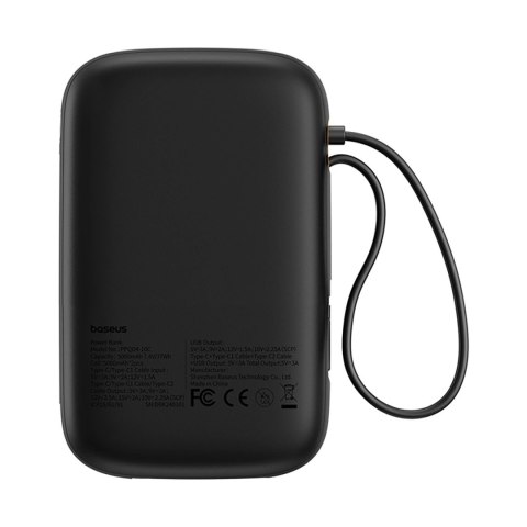 Powerbank Baseus QPow 2 30W 10000mAh z wbudowanymi kablami USB-C - czarny Powerbank Baseus QPow 2 30W 10000mAh z wbudowanymi kablami USB-C - czarny