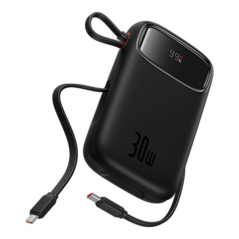 Powerbank Baseus QPow 2 30W 10000mAh z wbudowanymi kablami USB-C - czarny Powerbank Baseus QPow 2 30W 10000mAh z wbudowanymi kablami USB-C - czarny