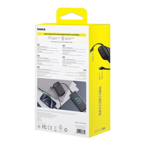 Powerbank Baseus QPow 2 30W 10000mAh z wbudowanymi kablami USB-C - czarny Powerbank Baseus QPow 2 30W 10000mAh z wbudowanymi kablami USB-C - czarny