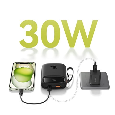 Powerbank Baseus QPow 2 30W 10000mAh z wbudowanymi kablami USB-C - czarny Powerbank Baseus QPow 2 30W 10000mAh z wbudowanymi kablami USB-C - czarny