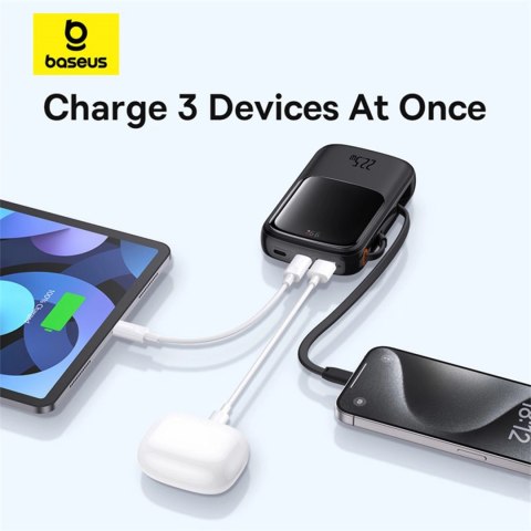 Powerbank Baseus Qpow Pro+ 20000mAh 22.5W z wbudowanym kablem USB-C i wyświetlaczem - czarny Powerbank Baseus Qpow Pro+ 20000mAh 22.5W z wbudowanym kablem USB-C i wyświetlaczem - czarny