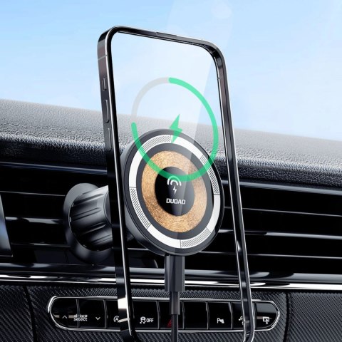 Uchwyt magnetyczny z ładowarką indukcyjną MagSafe na kokpit/kratkę nawiewu 15W Dudao F12MAX+ - czarna Uchwyt magnetyczny z ładowarką indukcyjną MagSafe na kokpit/kratkę nawiewu 15W Dudao F12MAX+ - czarna