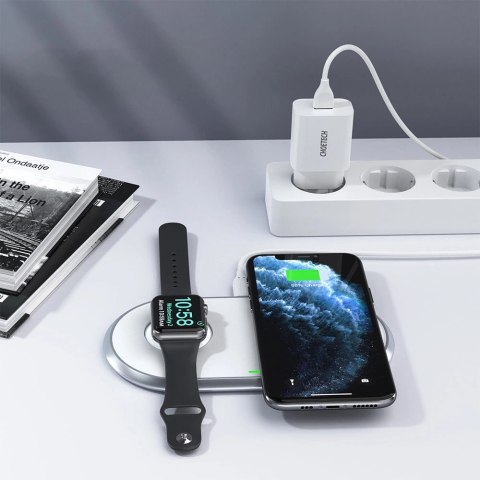 Choetech ładowarka bezprzewodowa Qi 2w1 do smartfonów / Apple Watch ze stojakiem (MFI) USB Typ C biały (T317) Choetech ładowarka bezprzewodowa Qi 2w1 do smartfonów / Apple Watch ze stojakiem (MFI) USB Typ C biały (T317)
