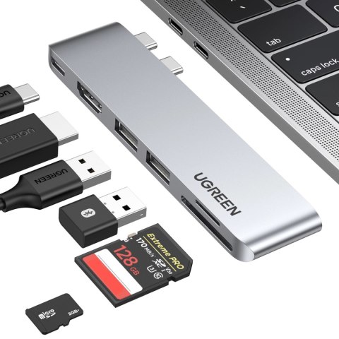 HUB Ugreen CM380 2xUSB C - HDMI/2xUSB 3.0/SDTF/USB C PD - szary HUB Ugreen CM380 2xUSB C - HDMI/2xUSB 3.0/SDTF/USB C PD - szary