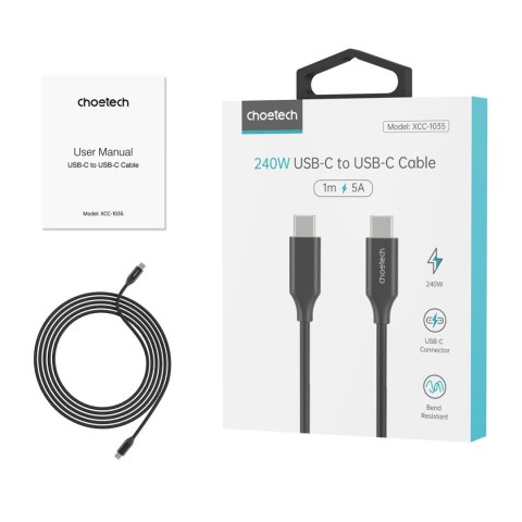 Kabel Choetech XCC-1036 USB-C - USB-C PD 240W 480Mb/s 2m - czarny Kabel Choetech XCC-1036 USB-C - USB-C PD 240W 480Mb/s 2m - czarny
