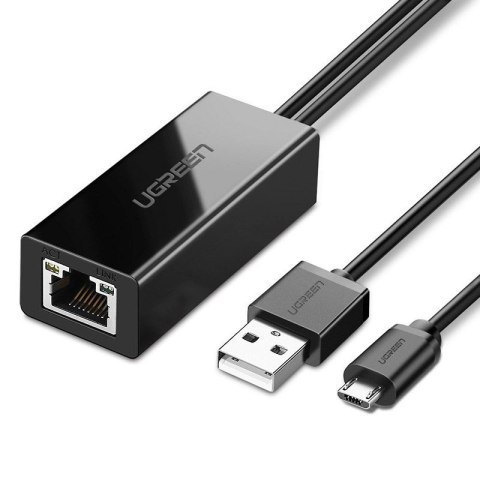 Karta sieciowa Ugreen 30985 zewnętrzna do Chromecast ze złączami micro USB / USB-A 100Mb/s 1m - czarna Karta sieciowa Ugreen 30985 zewnętrzna do Chromecast ze złączami micro USB / USB-A 100Mb/s 1m - czarna