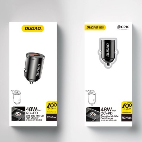 Mini ładowarka samochodowa Dudao R3MAX 48W QC PD - czarna Mini ładowarka samochodowa Dudao R3MAX 48W QC PD - czarna