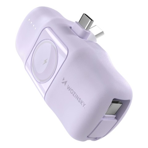 Mini powerbank Wozinsky WF16-YCS 5000mAh 15W USB-C z wbudowanym kablem USB-C i ładowarką do Apple Watch - fioletowy Mini powerbank Wozinsky WF16-YCS 5000mAh 15W USB-C z wbudowanym kablem USB-C i ładowarką do Apple Watch - fioletowy