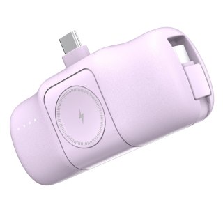 Mini powerbank Wozinsky WF16-YCS 5000mAh 15W USB-C z wbudowanym kablem USB-C i ładowarką do Apple Watch - fioletowy