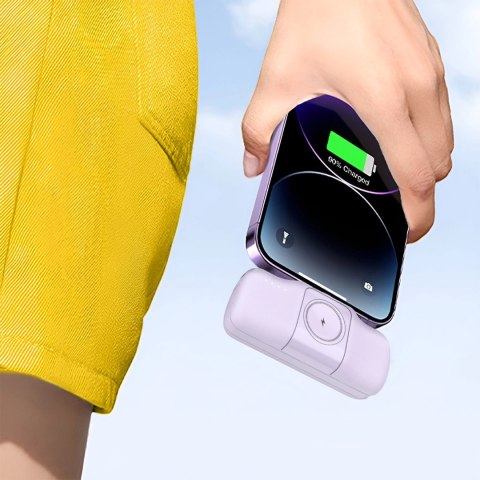 Mini powerbank Wozinsky WF16-YCS 5000mAh 15W USB-C z wbudowanym kablem USB-C i ładowarką do Apple Watch - fioletowy Mini powerbank Wozinsky WF16-YCS 5000mAh 15W USB-C z wbudowanym kablem USB-C i ładowarką do Apple Watch - fioletowy