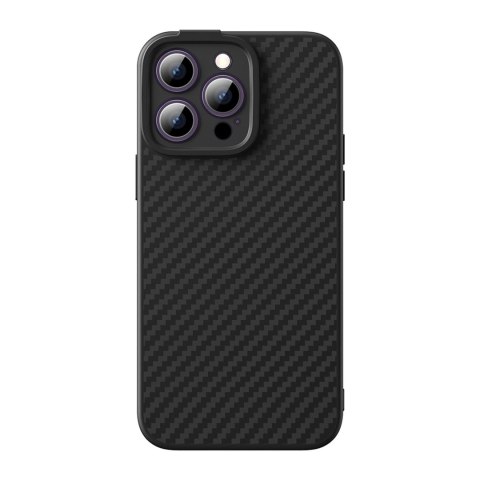 Pancerne etui iPhone 14 Pro Max kompatybilne z MagSafe szkło hartowane Baseus Synthetic Fiber - czarne Pancerne etui iPhone 14 Pro Max kompatybilne z MagSafe szkło hartowane Baseus Synthetic Fiber - czarne