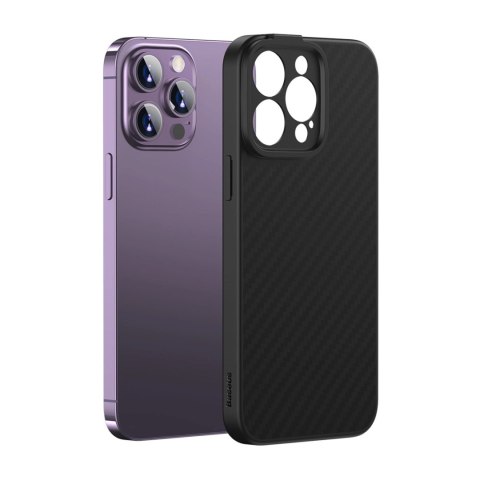 Pancerne etui iPhone 14 Pro Max kompatybilne z MagSafe szkło hartowane Baseus Synthetic Fiber - czarne Pancerne etui iPhone 14 Pro Max kompatybilne z MagSafe szkło hartowane Baseus Synthetic Fiber - czarne