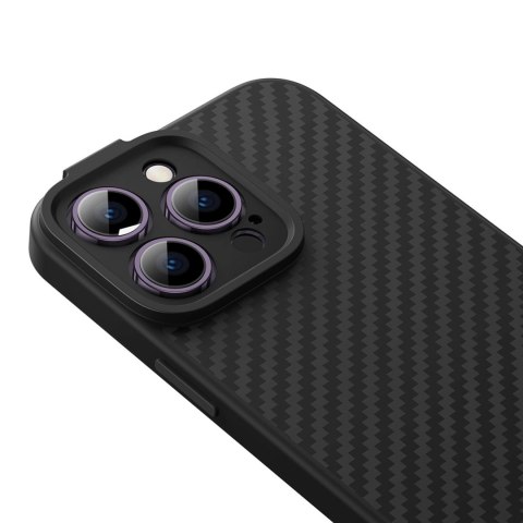Pancerne etui iPhone 14 Pro Max kompatybilne z MagSafe szkło hartowane Baseus Synthetic Fiber - czarne Pancerne etui iPhone 14 Pro Max kompatybilne z MagSafe szkło hartowane Baseus Synthetic Fiber - czarne