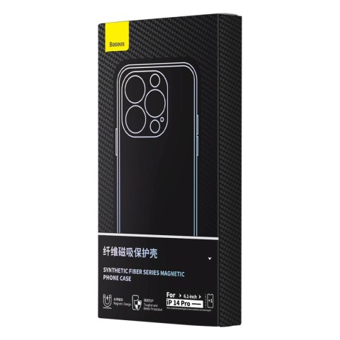 Pancerne etui iPhone 14 Pro Max kompatybilne z MagSafe szkło hartowane Baseus Synthetic Fiber - czarne Pancerne etui iPhone 14 Pro Max kompatybilne z MagSafe szkło hartowane Baseus Synthetic Fiber - czarne