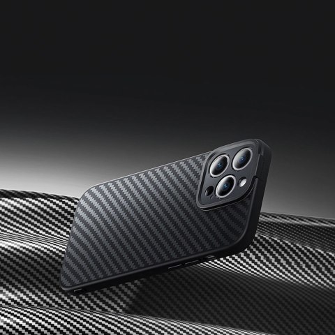 Pancerne etui iPhone 14 Pro Max kompatybilne z MagSafe szkło hartowane Baseus Synthetic Fiber - czarne Pancerne etui iPhone 14 Pro Max kompatybilne z MagSafe szkło hartowane Baseus Synthetic Fiber - czarne