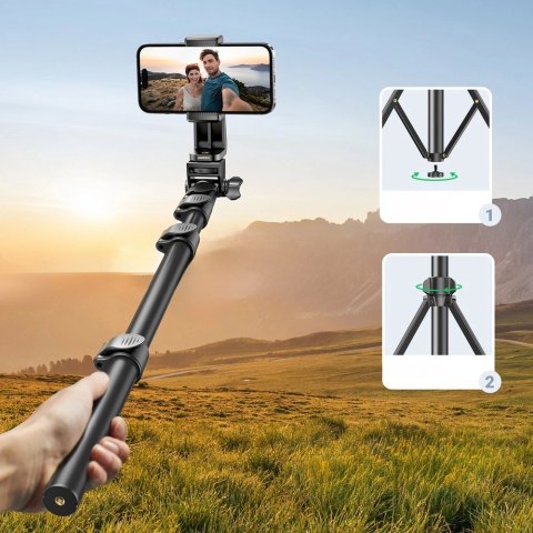 Selfie stick Ugreen LP680 ze stojakiem i pilotem Bluetooth 1.8m - czarny Selfie stick Ugreen LP680 ze stojakiem i pilotem Bluetooth 1.8m - czarny