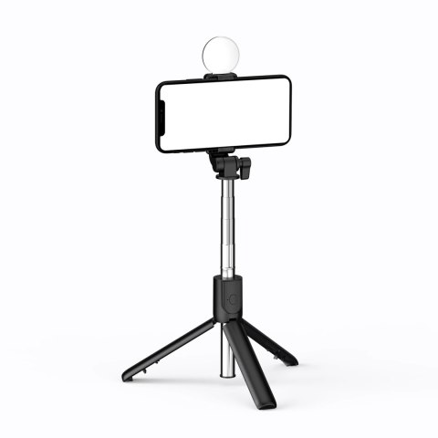 Selfie stick WR1YXS teleskopowy tripod 0.71m z okrągłą lampą - czarny Selfie stick WR1YXS teleskopowy tripod 0.71m z okrągłą lampą - czarny