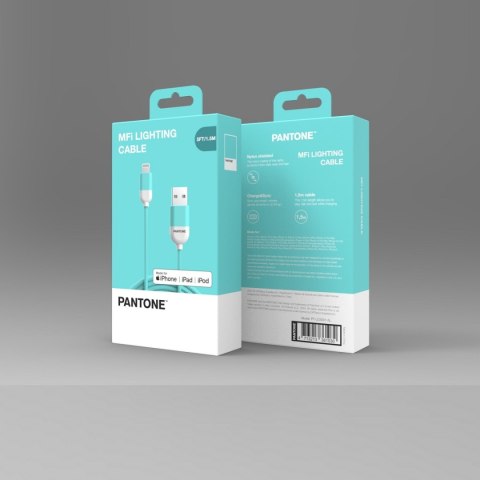 PANTONE MFi kabel USB - Lightning 1,5m 2,4A PT-LCS001-5 Teal 3242C