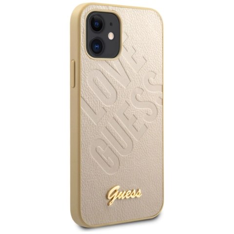 Etui Guess Iridescent Love Script Gold Logo na iPhone 12 mini - złote