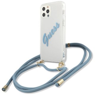 Etui Guess Script Vintage na iPhone 12 Pro Max - niebieskie