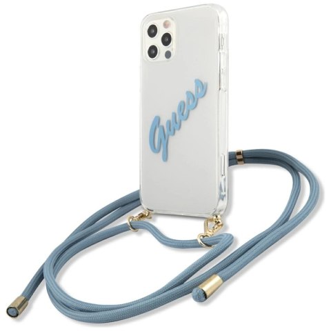 Etui Guess Script Vintage na iPhone 12 Pro Max - niebieskie