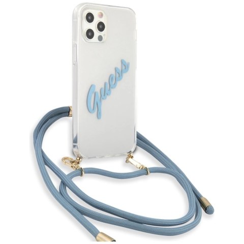 Etui Guess Script Vintage na iPhone 12 Pro Max - niebieskie