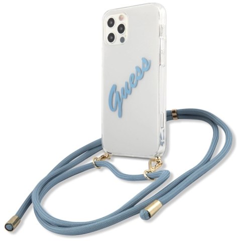 Etui Guess Script Vintage na iPhone 12 / iPhone 12 Pro - niebieskie
