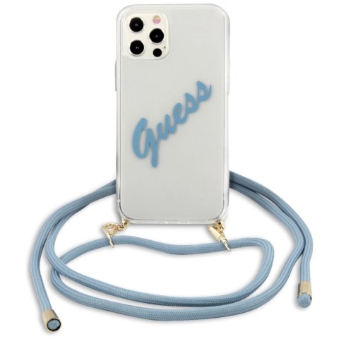 Etui Guess Script Vintage na iPhone 12 / iPhone 12 Pro - niebieskie