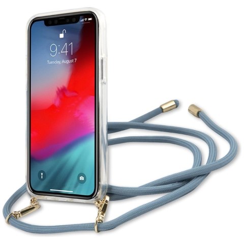 Etui Guess Script Vintage na iPhone 12 / iPhone 12 Pro - niebieskie