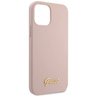 Etui Guess Silicone Script Gold Logo na iPhone 12 Pro Max - jasnoróżowe