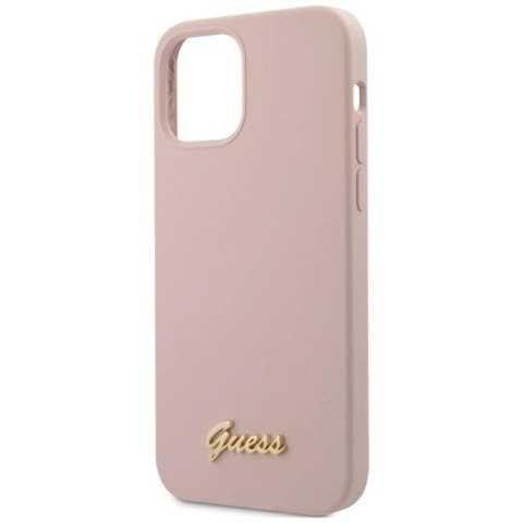 Etui Guess Silicone Script Gold Logo na iPhone 12 Pro Max - jasnoróżowe