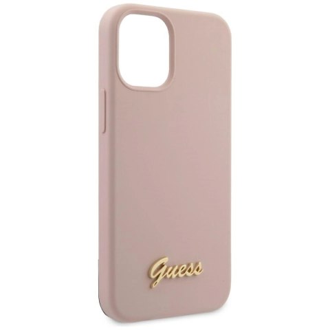Etui Guess Silicone Script Gold Logo na iPhone 12 mini - jasnoróżowe