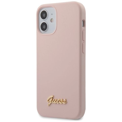 Etui Guess Silicone Script Gold Logo na iPhone 12 mini - jasnoróżowe