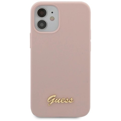 Etui Guess Silicone Script Gold Logo na iPhone 12 mini - jasnoróżowe