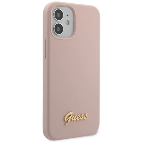 Etui Guess Silicone Script Gold Logo na iPhone 12 mini - jasnoróżowe