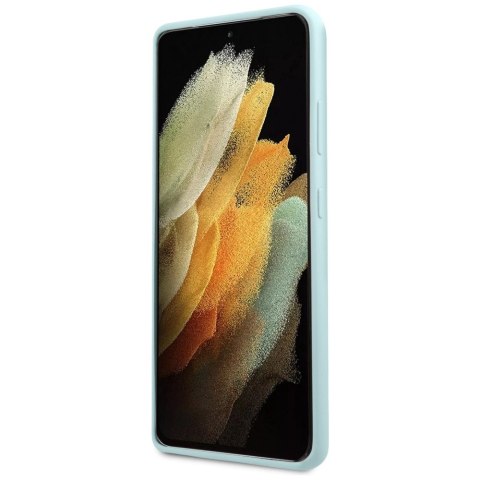 Etui Guess Silicone Script Metal Logo na Samsung Galaxy S21 Ultra - niebieskie