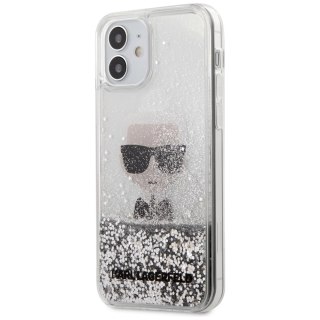 Etui Karl Lagerfeld Ikonik Liquid Glitter na iPhone 12 mini - srebrne