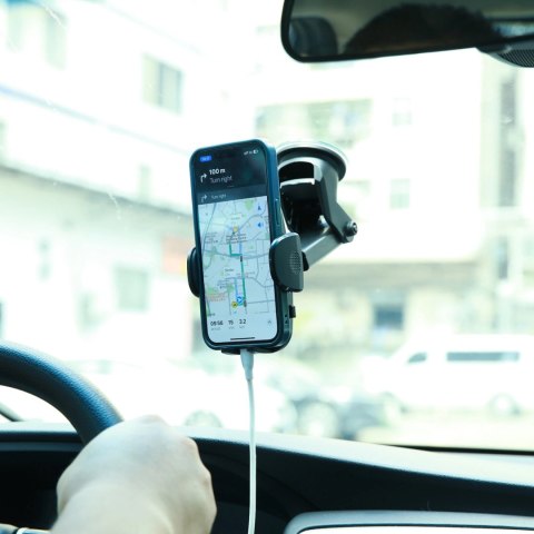 Joyroom samochodowy uchwyt na telefon z teleskopowym wysuwanym ramieniem na deskę rozdzielczą i szybę czarny (JR-ZS259)
