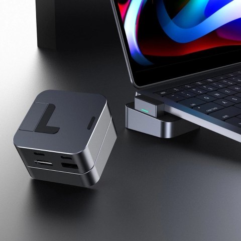 Hub Joyroom S-H121 podstawka USB-C - USB-A 3.0 / RJ45 / HDMI / USB-C / Thunderbolt do MacBook Pro - szary